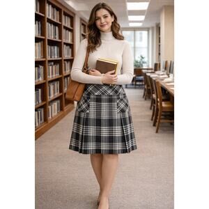 Liz Claiborne Skirt Women's 14 Black & White Plaid Schoolgirl Academia Skirt
